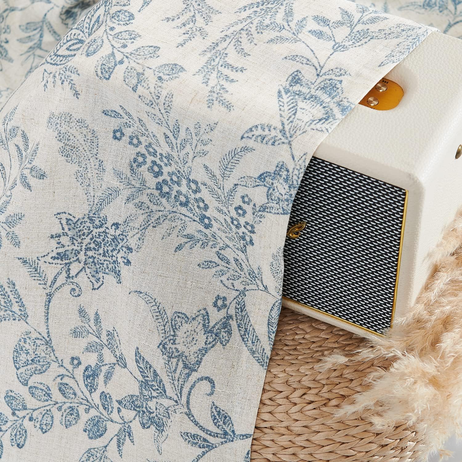 Lazzzy Farmhouse Valance Curtain 18 Inch Rod Pocket 1 Panel Blue on Beige