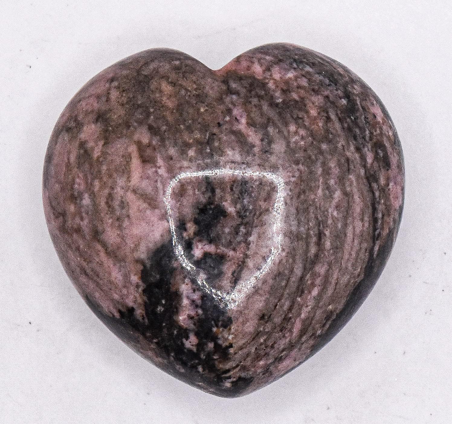 29mm Pink and Black Rhodonite Puffy Heart Crystal Mineral Specimen