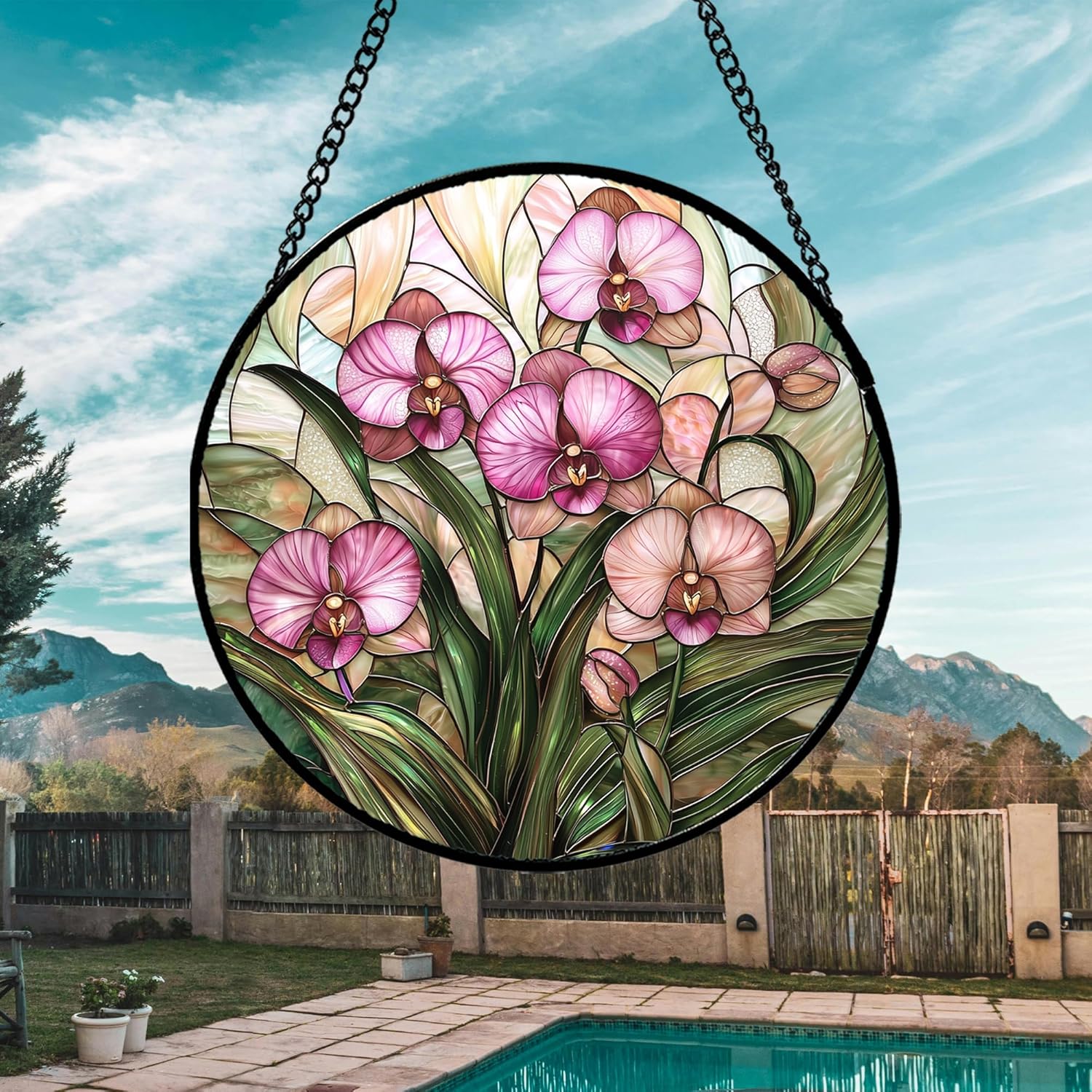 Pink Phalaenopsis Orchid Sun Catcher Hanging for Home Decor