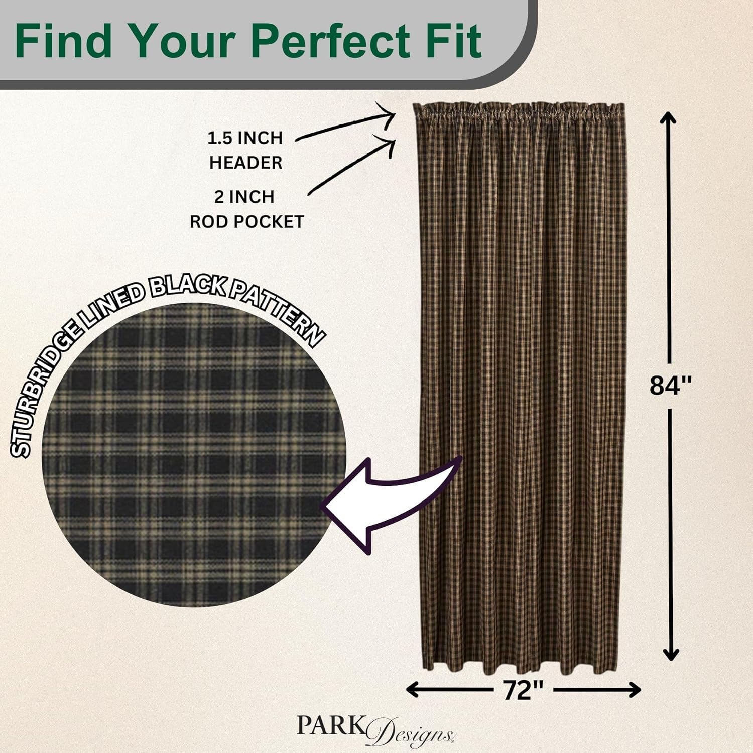 Park Designs Sturbridge Lined Panel 84 Black