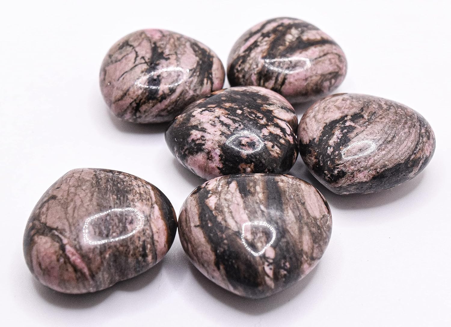 29mm Pink and Black Rhodonite Puffy Heart Crystal Mineral Specimen