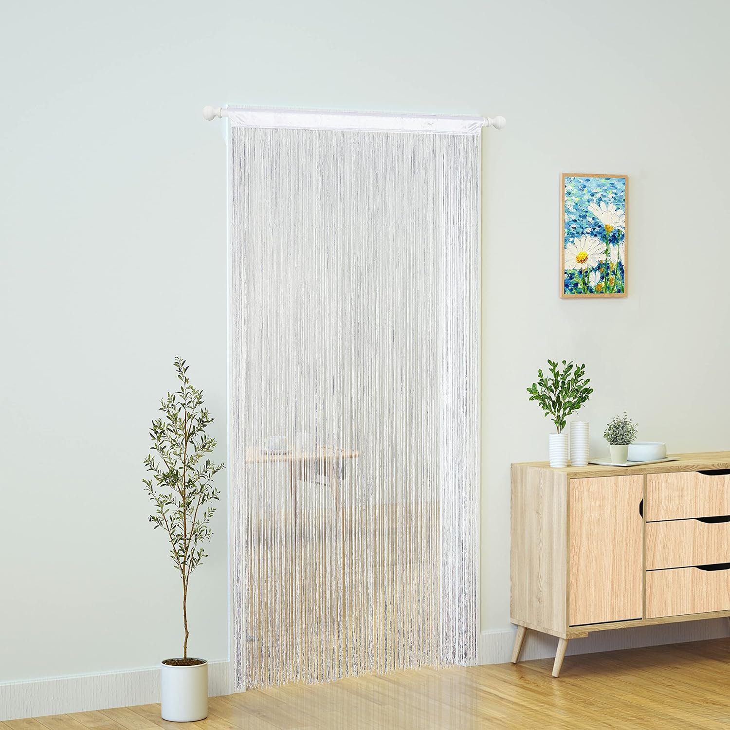 Boho Door Curtain with 15 Strings per Inch White