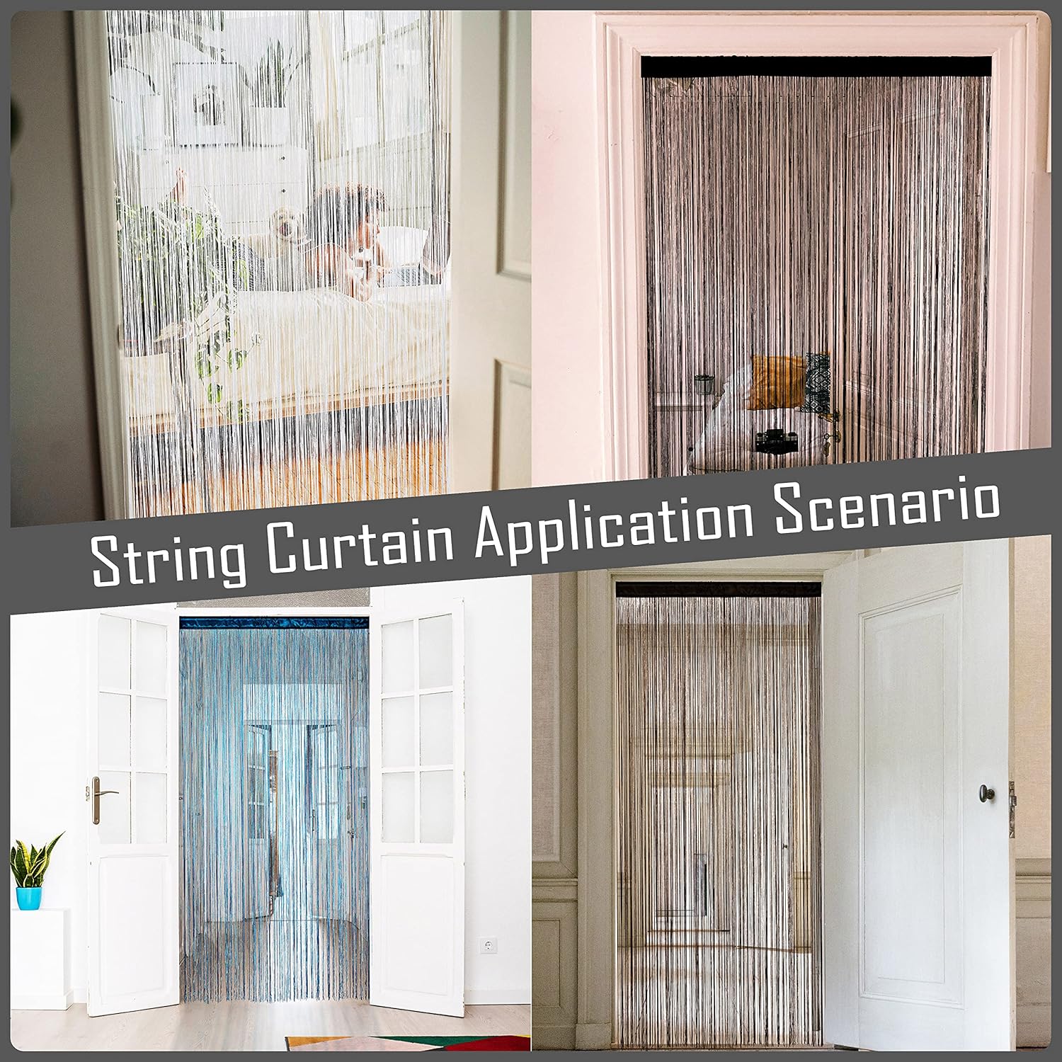 Boho Door Curtain with 15 Strings per Inch White