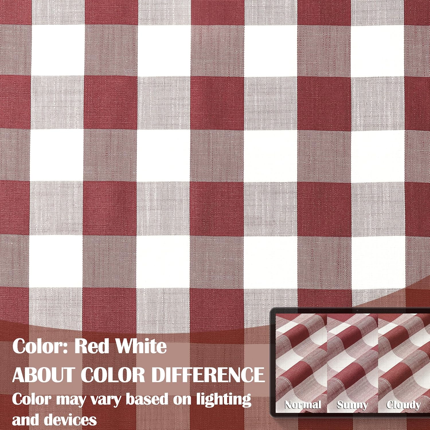Red White Buffalo Check Window Curtain Panel 54 Inch Long