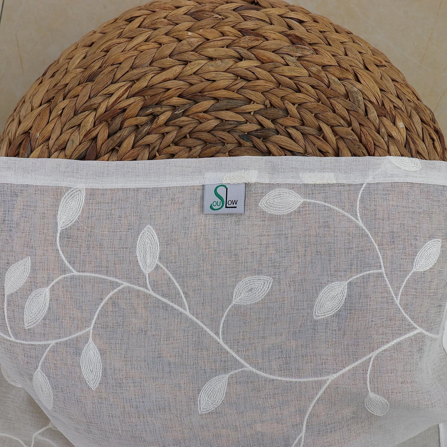 Slow Soul Set of 2 White Leaf Sheer Curtains