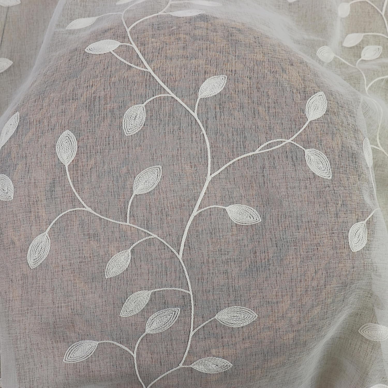 Slow Soul Set of 2 White Leaf Sheer Curtains